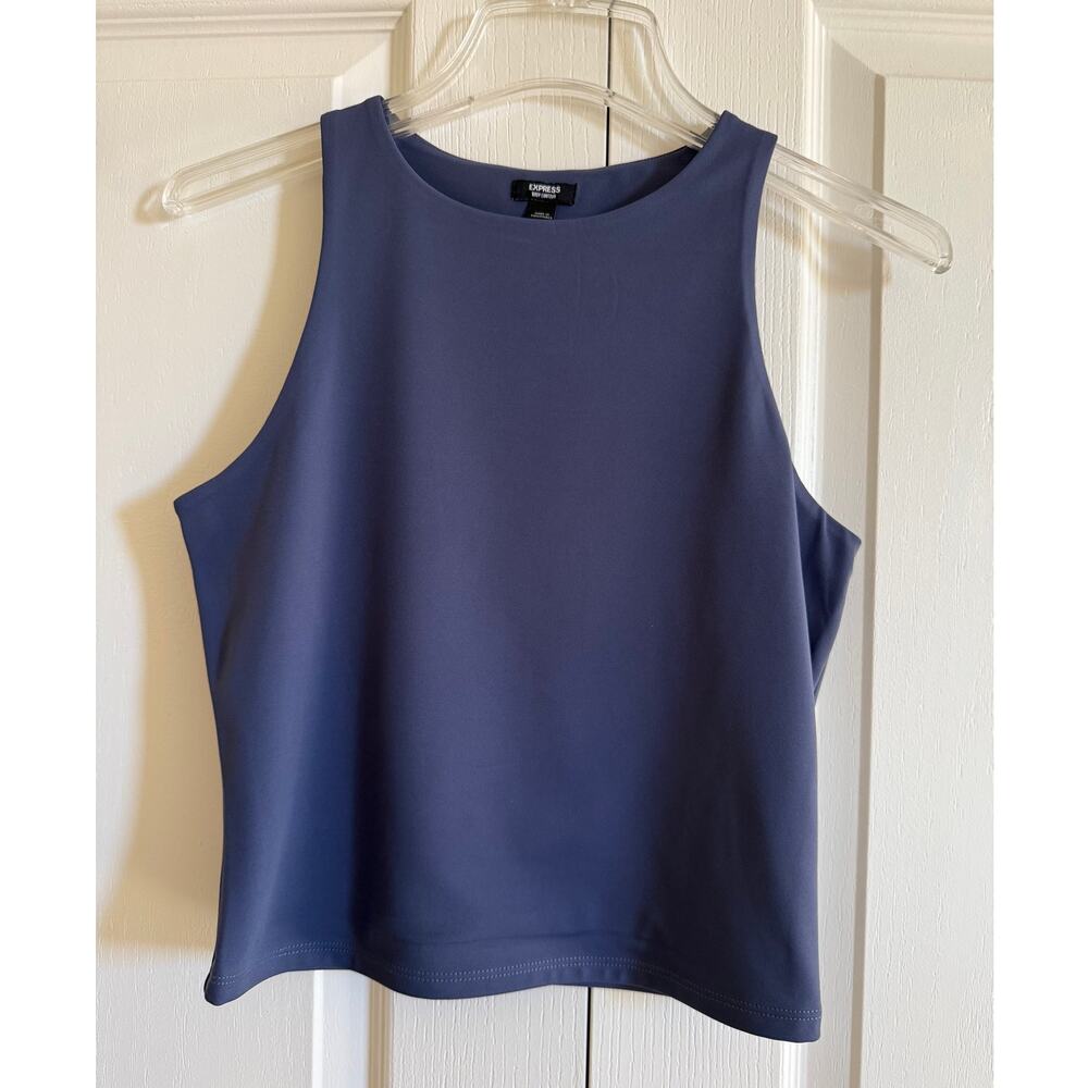 Express Body Contour High Compression High Neck Cropped Tank Blue M